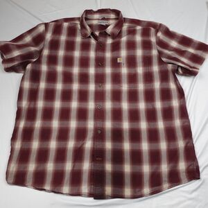 Carhartt Plaid Shirt Men 2XL Button Up Short Sleeves Red Color Pocket Front